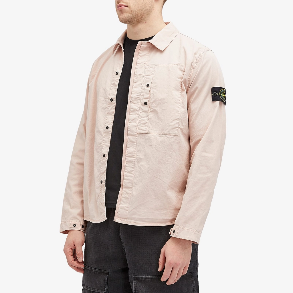 Stone Island Men's Supima Cotton Twill Stretch-TC Button Shirt Jacket Antique Rose